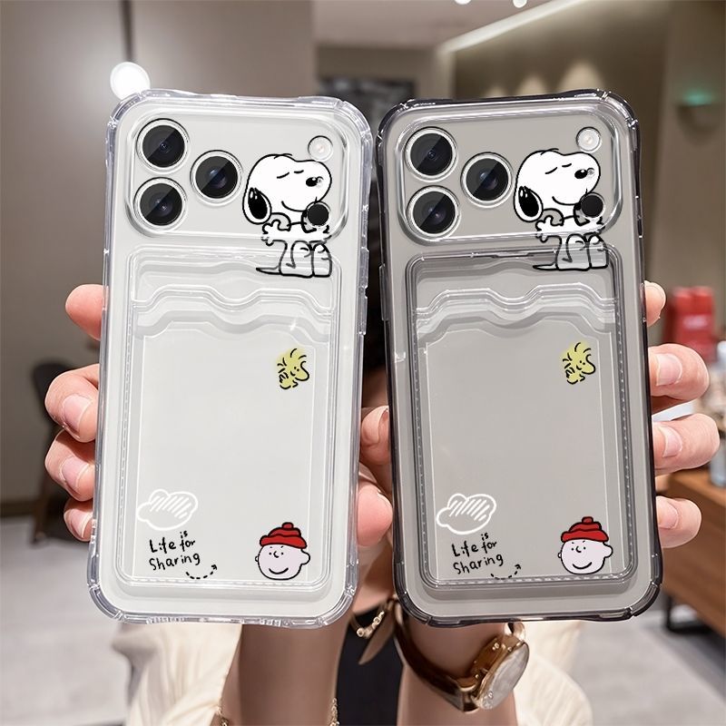 Phone Accessories Box Set - เคสโทรศัพท์ลายการ์ตูนสนูปปี้แบบนิ่ม มีช่องใส่การ์ด สำหรับ iPhone 15 14