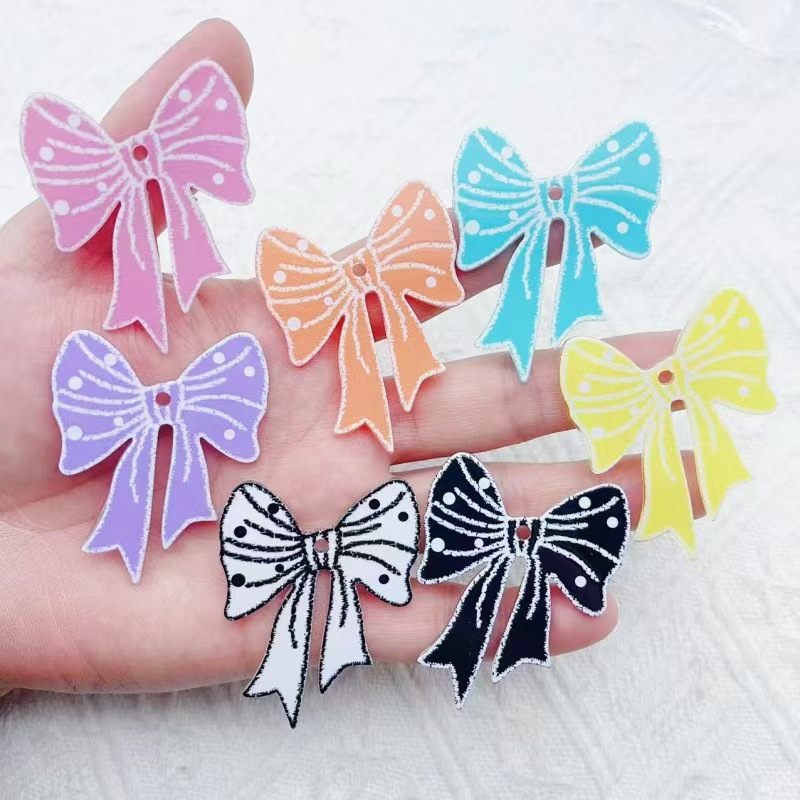 Phone Accessories Usa - พวงกุญแจอะคริลิคพิมพ์ลายโบว์หลากสีสันทันสมัย 10 ชิ้น สำหรับตกแต่งกระเป๋า สายคล้องมือถือ พวงกุญแจ