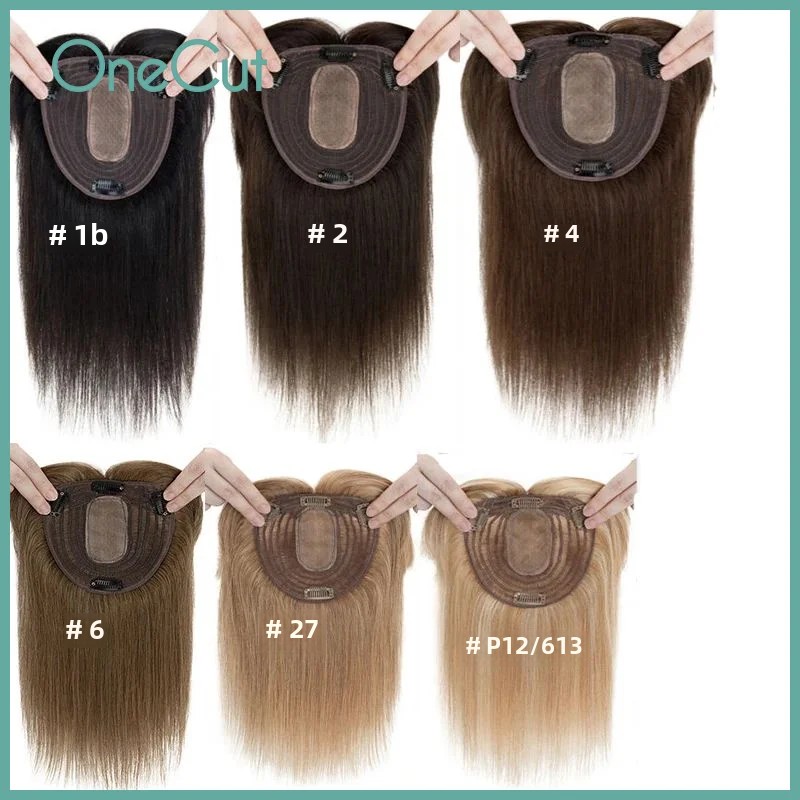 Phone Accessories On Top - ตรงผ้าไหมฐาน Topper ลูกไม้สวิสคลิปผู้หญิง Toupee กับ Bangs