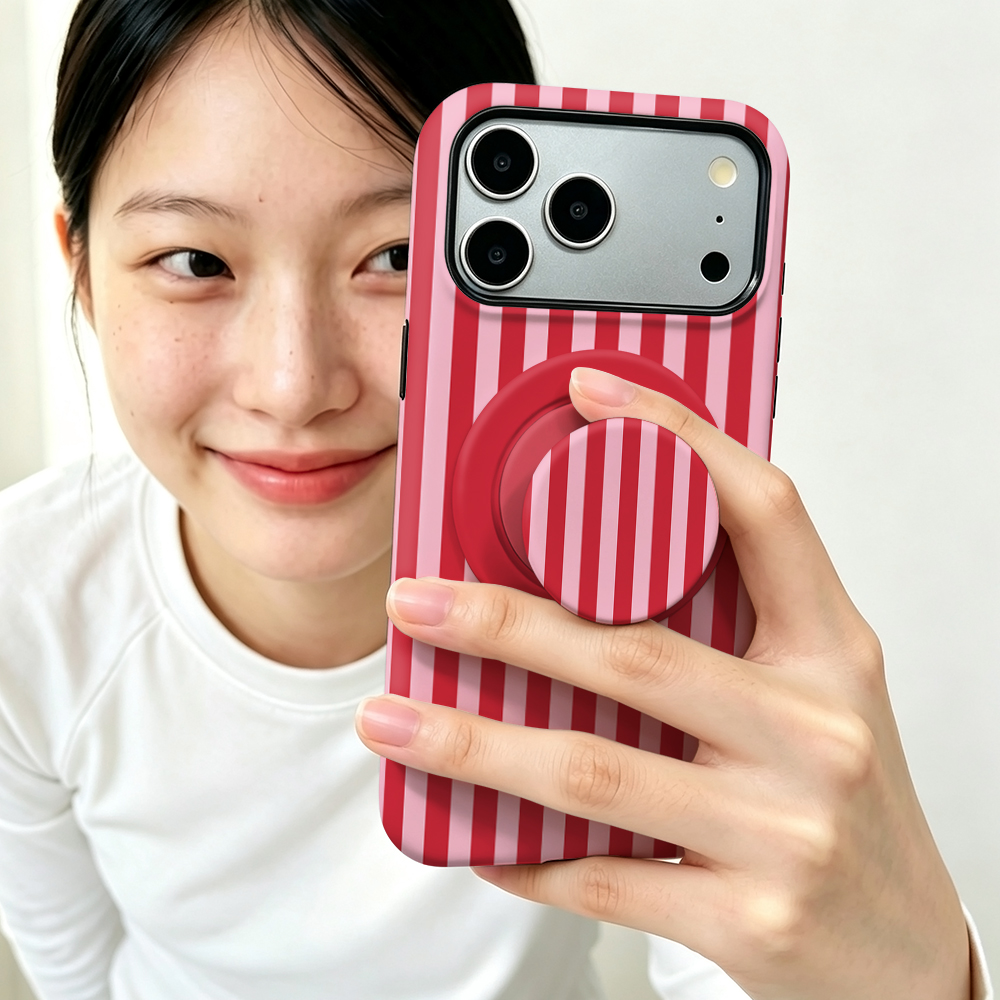 Phone Accessories Red - เคสแม่เหล็กสีแดงลายทางสำหรับ iPhone 17 16 15 14